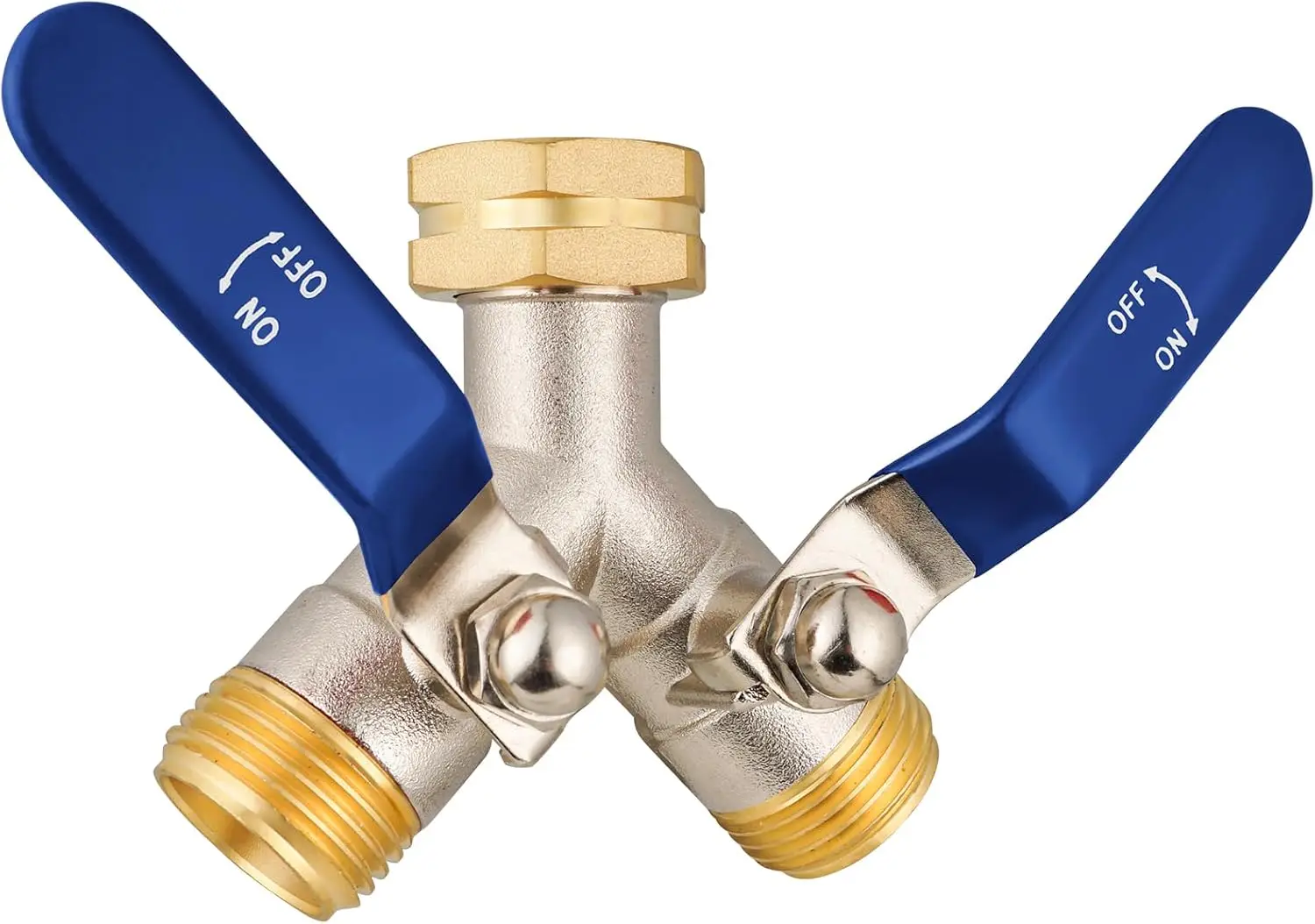 

2 Way Hose Splitter, Brass High Flow Garden Hose Splitter Heavy Duty, Hose Connector, Water Spigot Splitter with Shutoff, 3/4" GHT Inlet
