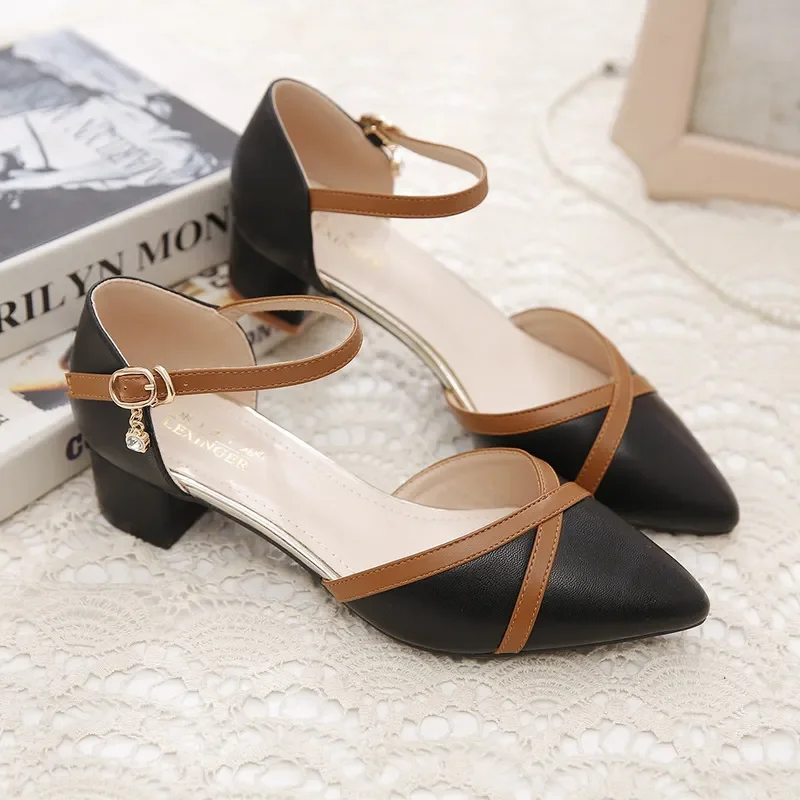 Cresfimix women cute buckle strap high quality black pu leather heel shoes lady classic summer pumps zapato tacon alto a6012