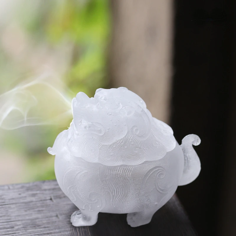 Glass Incense Burner Lion Shape HOME Decor Meditation Aromatherapy Censer Gift for Buddhist Yoga Zen Vintage Craft Decor