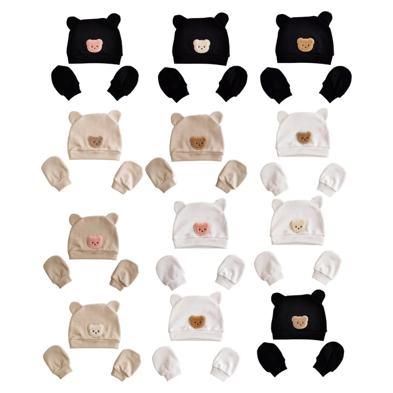 Baby Hospital Hat and Gloves Toddlers Cotton Spring Caps Gloves No Scratch Set