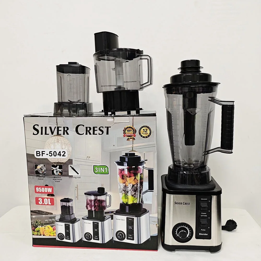 In Stock Silver Crest Blender 3 in 1 9500W 3L Multifunction Stainless Steel Housing Food Processor Commercial Blender 6 in 1