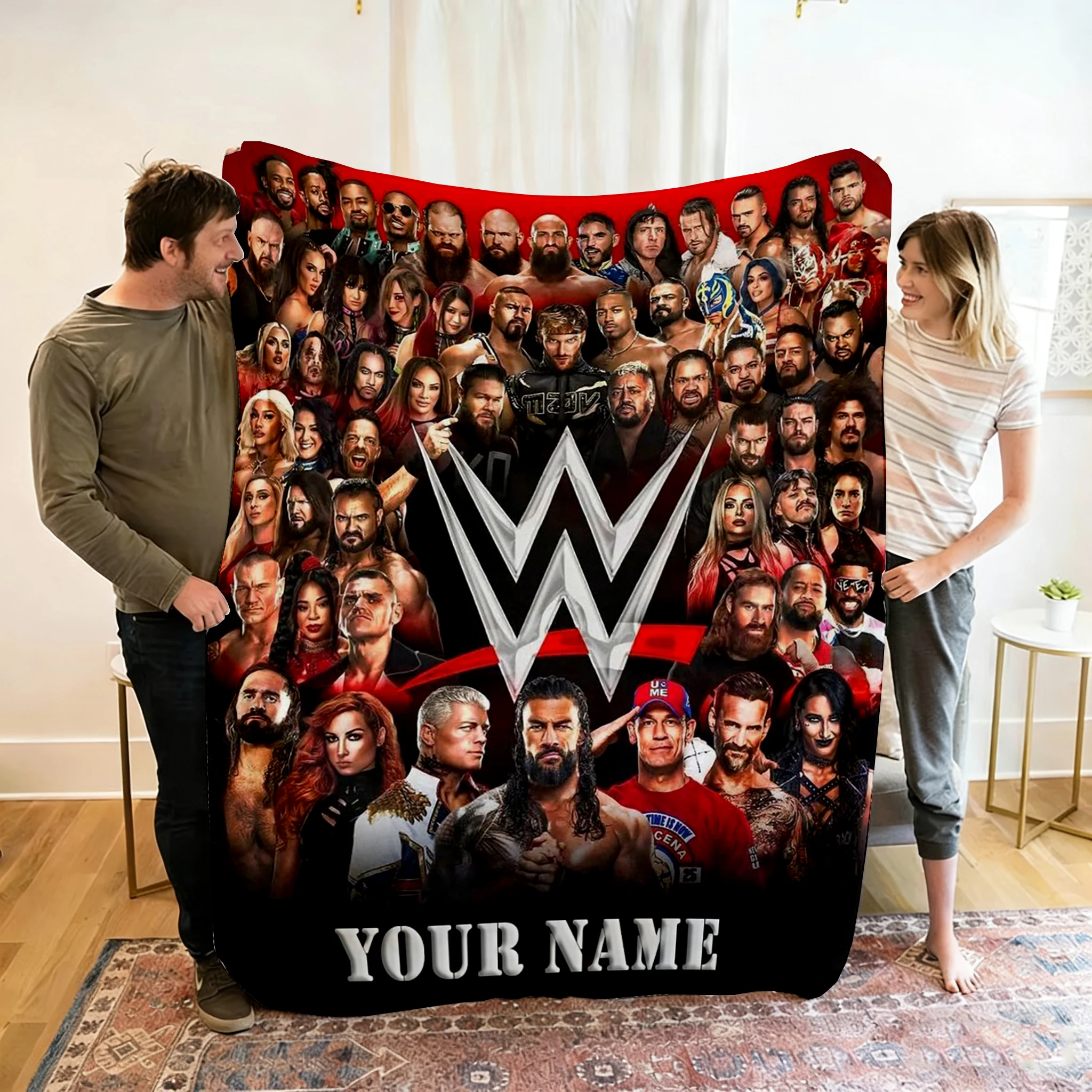 Manta Personalizada Superstars, Manta Acogedora para Fanáticos de la Lucha Libre, Coleccionable para Fanáticos de la WWE, Manta Divertida de Lucha Libre, Regalo para el Día del Padre