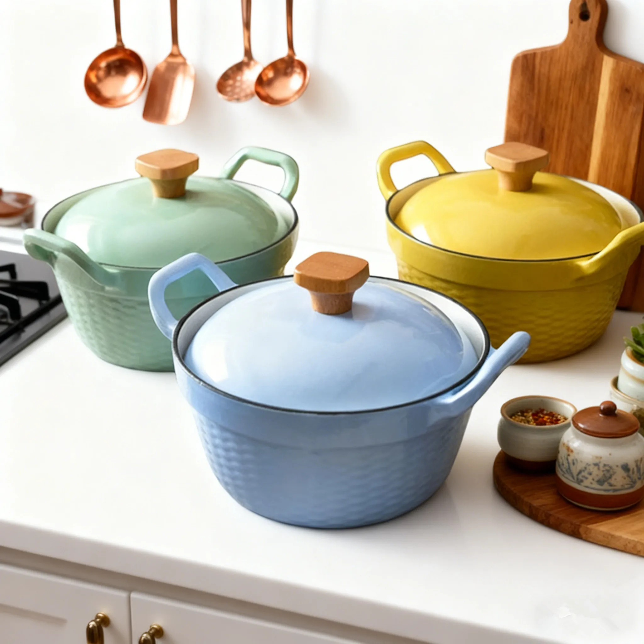 22cm Mini Cast Iron Enameled Dutch Oven For Cooking Stew Meat and Bread Baking Heavy type 2 L Cast Iron Casserole Dish Soup Pot
