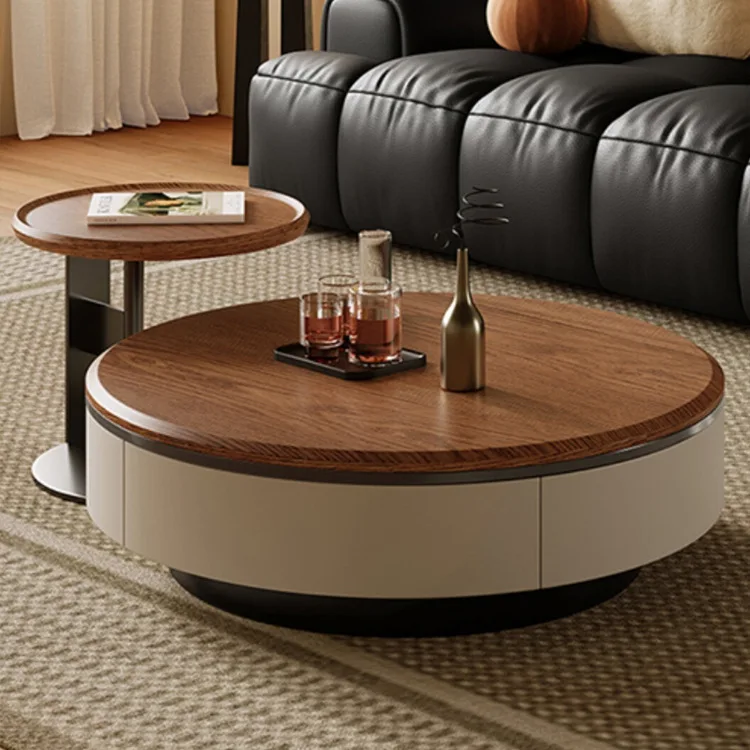 Medieval walnut round coffee table TV cabinet combination