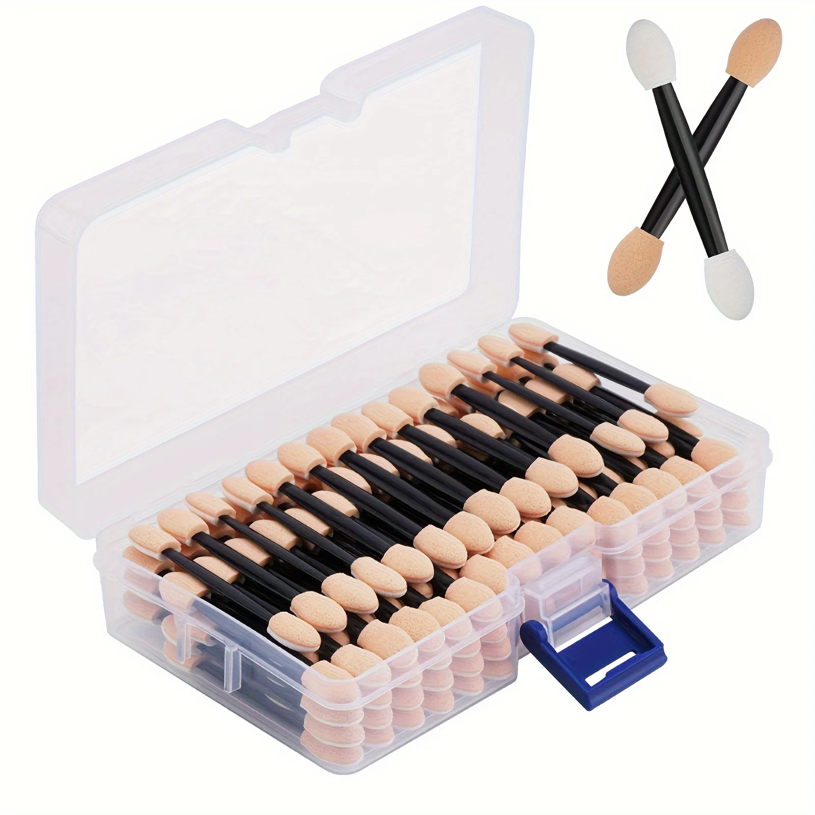 Cuttte 120PCS Disposable Dual Sides Eye Shadow Sponge Applicators with Container, 4 Colors Eyeshadow Brushes Makeup Applicator