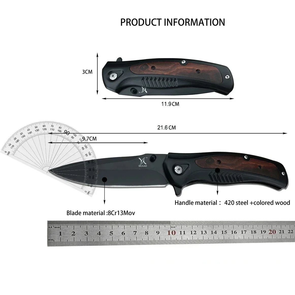 HUAAO DA315 Folding Pocket Knife Tactical 8Cr13Mov Blade Outdoor Hunting Camping Knives Combat Jackknife Self Defense EDC Tool