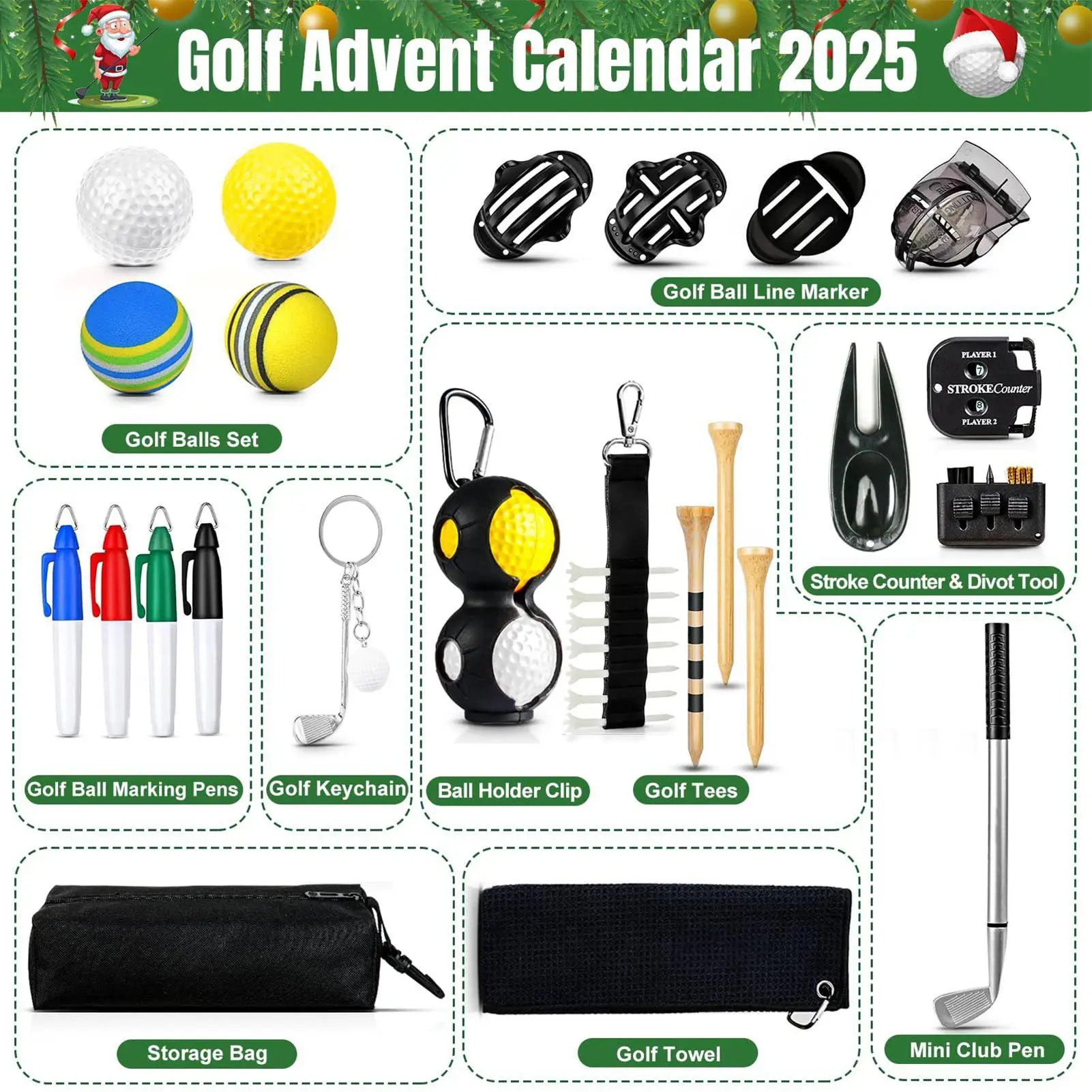 

Golf Countdown Calendar Festive Advent Supplies 24 Days Of Christmas Countdown Golf Accessories For Adults Family Friends Father