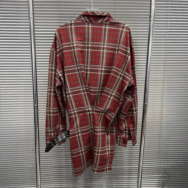 HKSH Spring Autumn New Women Shirt Dress Plaid Single Breasted Belt Waist Long Sleeves American Retro Chic Short Dresses HK16656