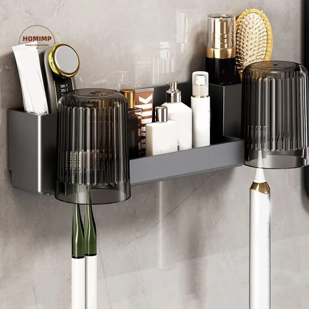 

Plastic Toothbrush Holder Large Capacity Wall Mounted Toothbrush Storage Rack Space Saving with Cups Mouthwash Cup Holder