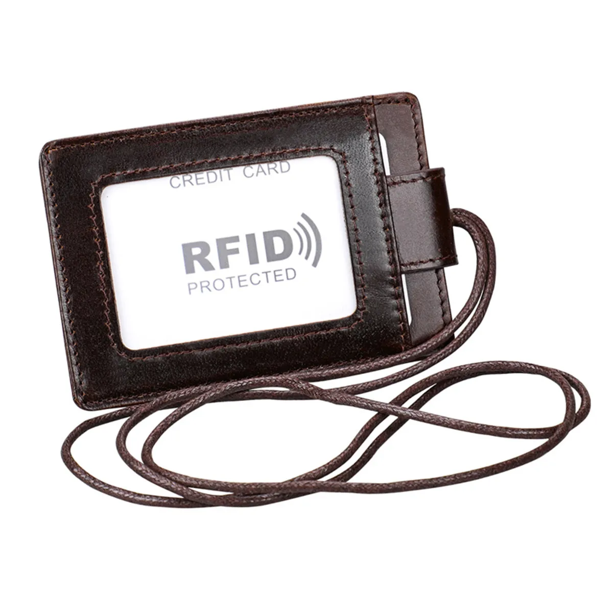 

2025 New Genuine Leather RFID Card Holder Lanyard Included Badge Holder for Work ID/NFC Card Anti-Theft Office ID Case for Women