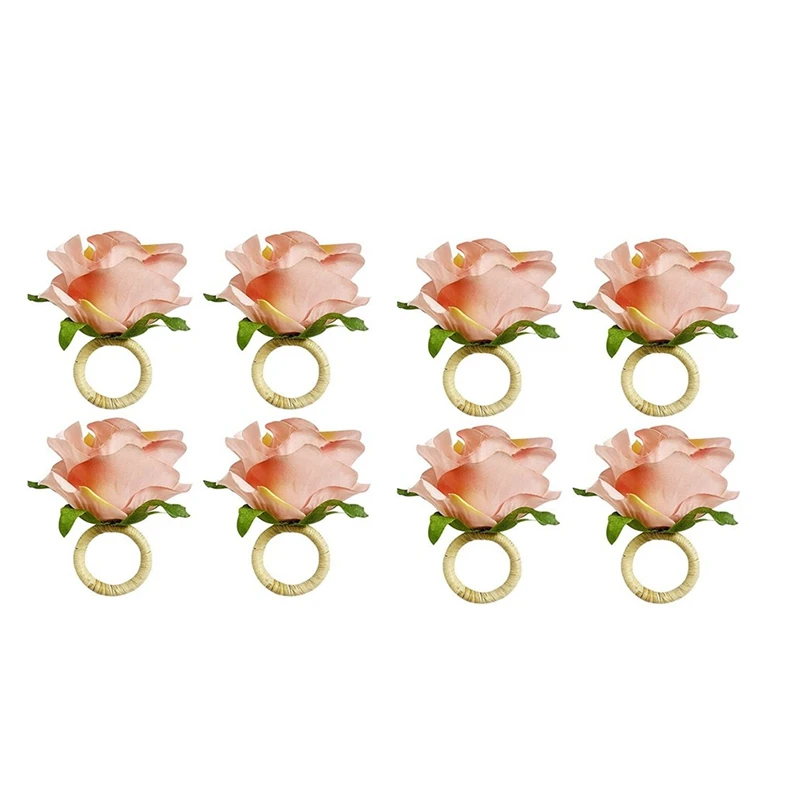 

8Pcs Rose Flower Napkin Rings Crafts Vine Design Napkin Holder Rings Table Decorations For Wedding Valentine's Banquet