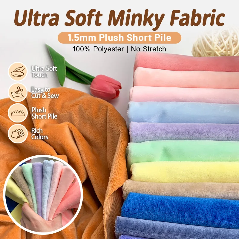 Neuer Plüschstoff mit 1,5 mm Florlänge, umweltfreundlich, gewebt aus 100% Polyester, zur Herstellung von Plüschspielzeug, Meterware zum Nähen.
