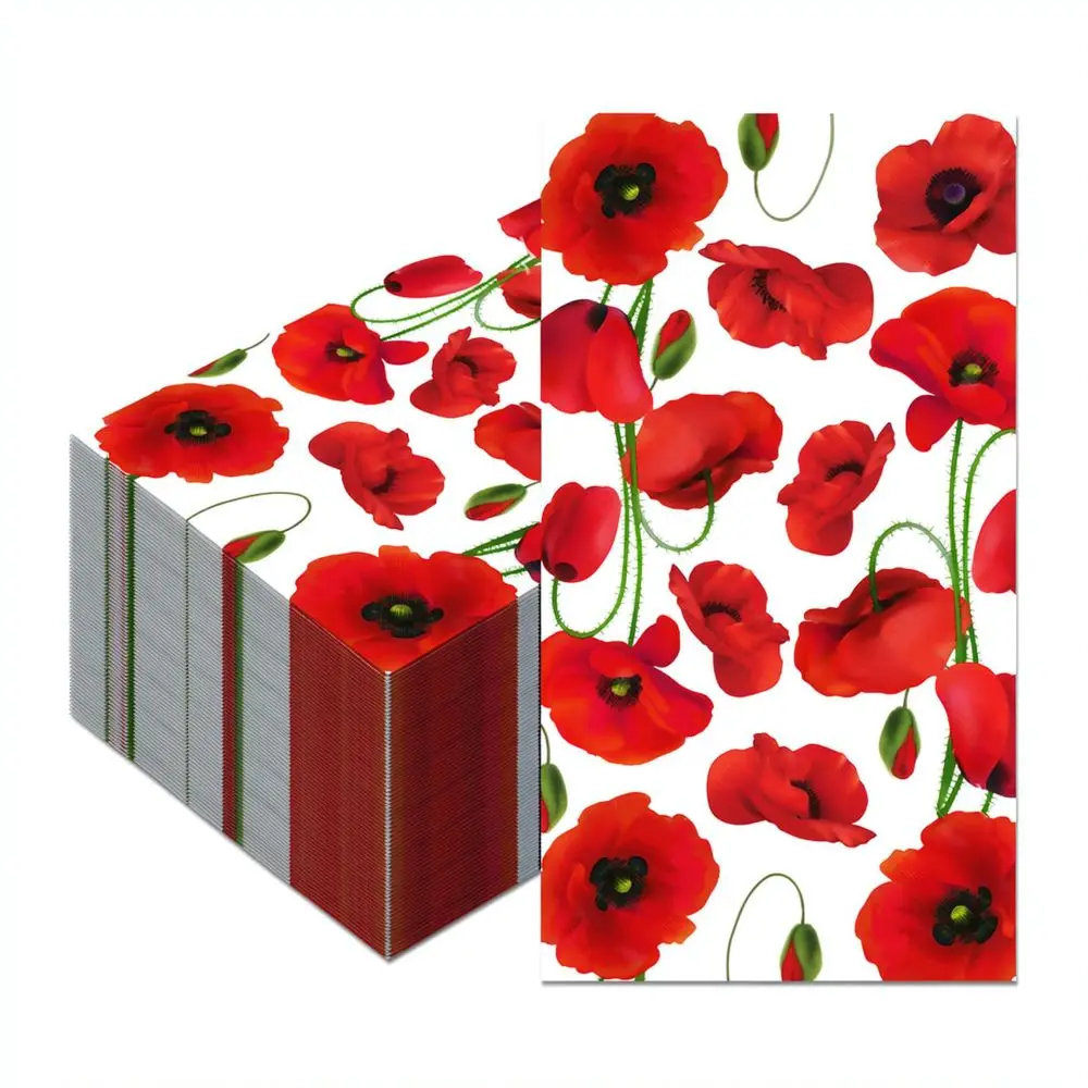 Red Poppy Flower Pattern Paper Napkins Disposable Tissue For Party Birthday Wedding Tableware Decorative Festive Supplies