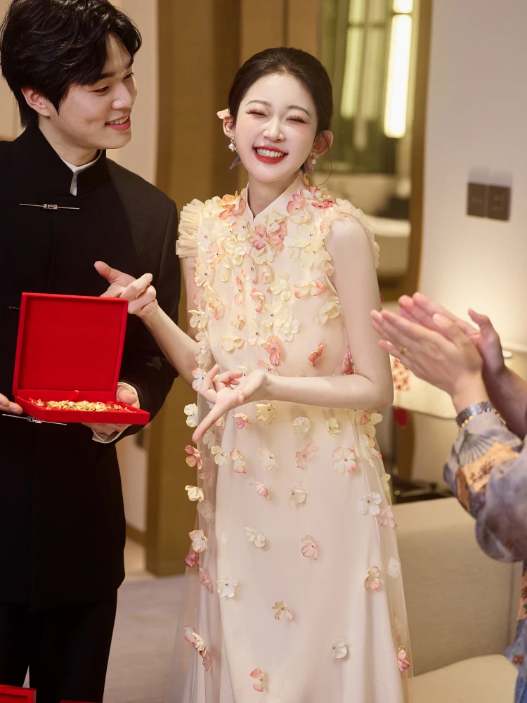 

Ele Flride-to-be Morning Robe Chinese New Sle Lightweight Luxury Dr for Engagement Wedding And Other Ocns