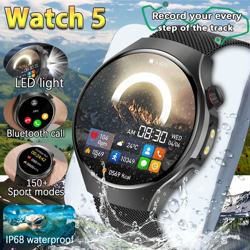 2025 جديد لهواوي Xiaomi ساعة ذكية للرجال الرياضة اللياقة البدنية نموذج AMOLED شاشة LED مصباح يدوي مقاوم للماء مكالمة صوتية Smartwatch