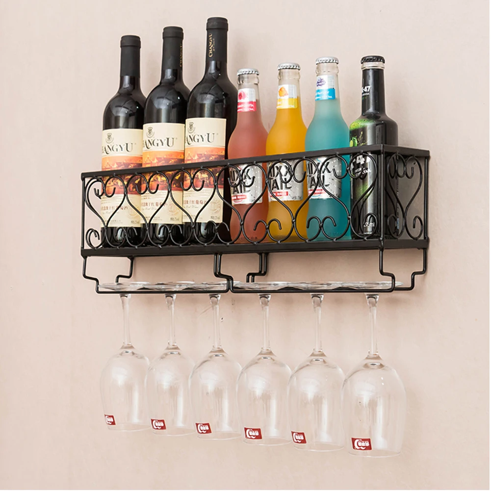 【Lifeideas】50CM Wall Mounted Metal Wine Glass Rack Drink Bottle Storage Display Shelf, Black