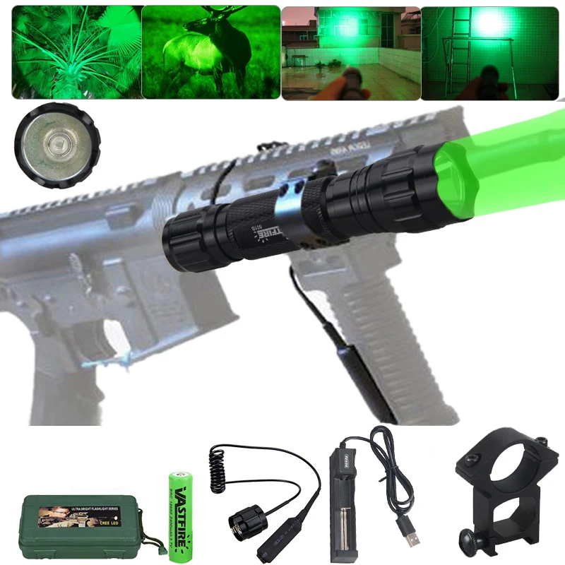 

5000Lm LED Tactical hunting Light Violet/Green Weapon Flashlight+Rifle Scope Mount+Pressure Switch+18650+Charge+Box gift