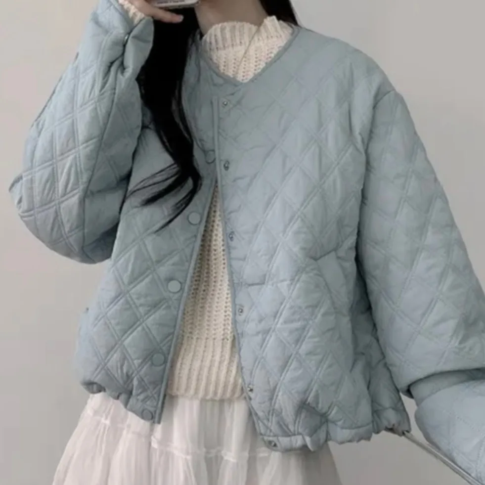 

Chic Autumn Winter Puffer Cotton Jaet Lightweight Loose Fit Women's Faion Quilted Outerwear Korean Sle Straight Cut
