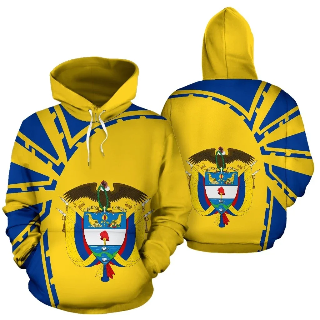 Colombia National Emblem Map Graphic Sweatshirts Flag Hibiscus Flower Hoodies For Men Clothes Knight Tracksuit Woemn Hoody Tops