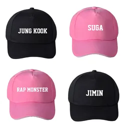 Kpop Member Name Printed Baseball Cap Taehyung V Jhope Jimin Suga Rap monster Jin Jungkook Pink Black Korean Style Hats