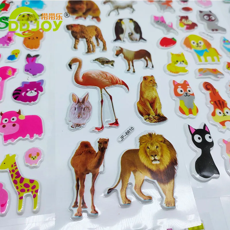 20 Sheets Count Dinosaurs & Butterflies & Flowers & Car Different Theme Label DIY PVC Cartoon Cheap 3D Puffy Sticker for Kids