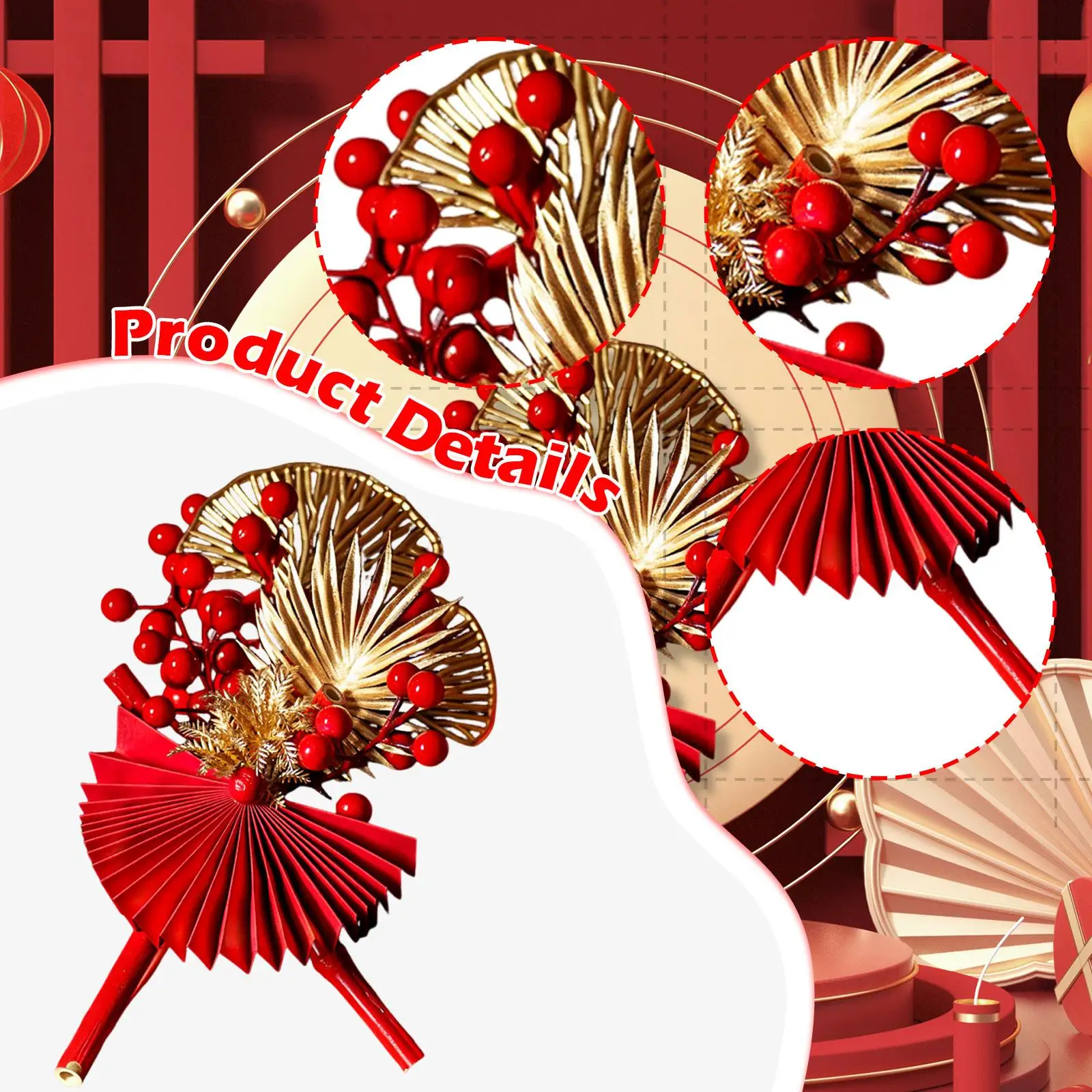 Chinese New Year Tabletop Decor Bamboo Berries Centerpiece Spring Festival Lucky Figurine for Home Office Shelf Use view 3