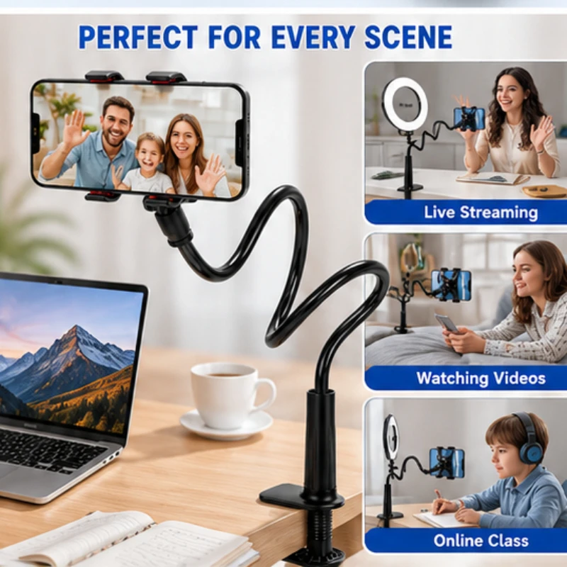 70cm Phone Holder Stand Lazy Bracket Headrest Bed 360 Flexible Long Arms Clamp Mount for IPhone Samsung and 3.5~6.7" Device