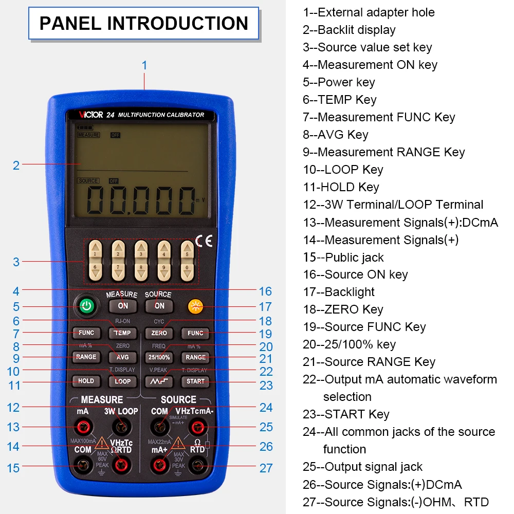 VICTOR 24 Multifunction Process Calibrator RTD Source Measure And Source Output Calibrtator Temperature Monitoring Calibrator