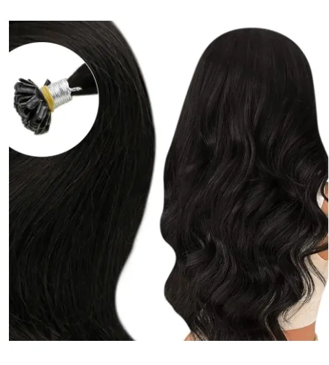 12-20 بوصة طرف مسطح وصلات شعر شعر الإنسان الانصهار وصلات شعر نصائح مسطحة الطبيعية الأسود طرف مسطح ريمي الشعر البشري