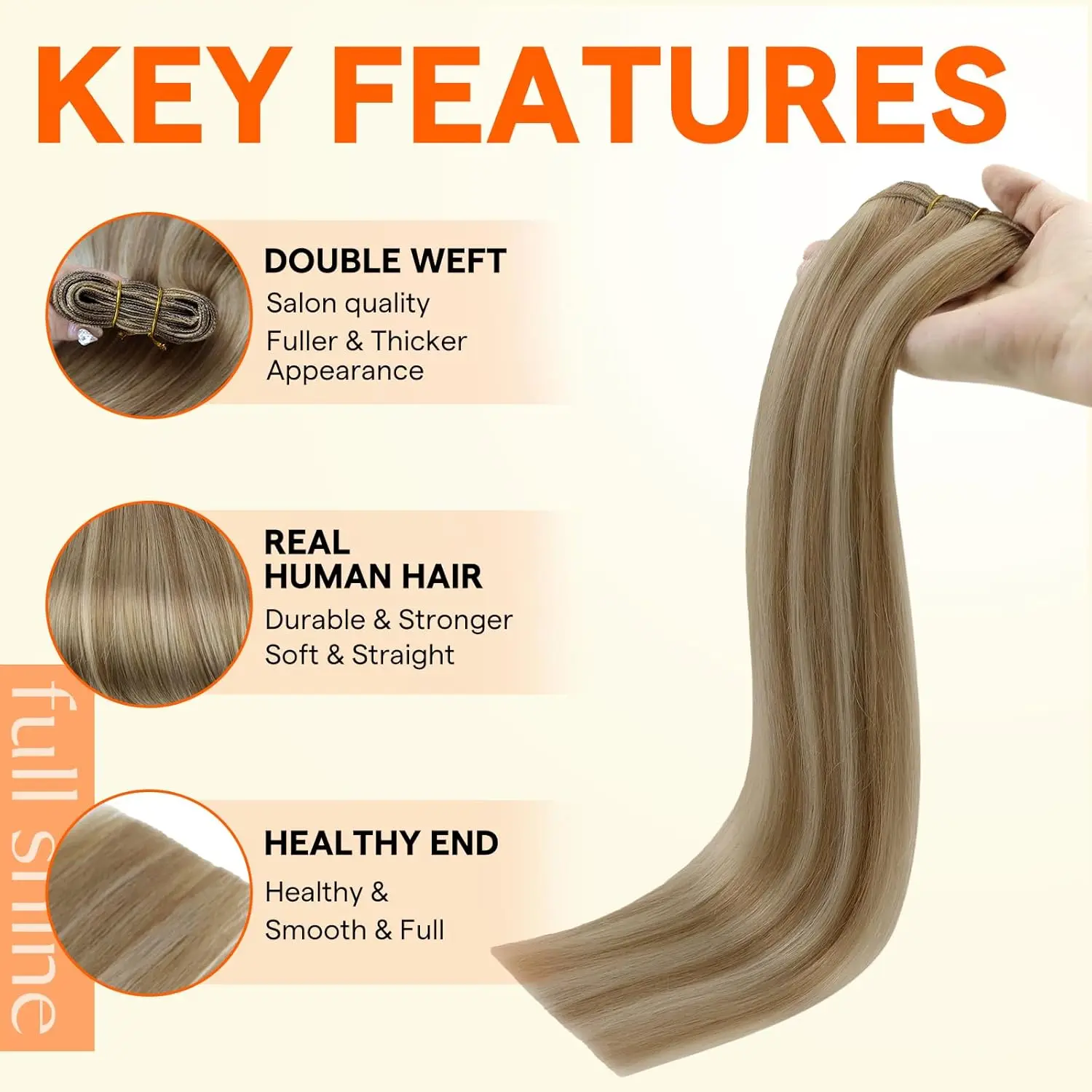 كامل تألق حزم الشعر البشري Balayage لحمة وصلات شعر شعر الإنسان 12-22 بوصة شعر مستعار بشري حزم شقراء #3