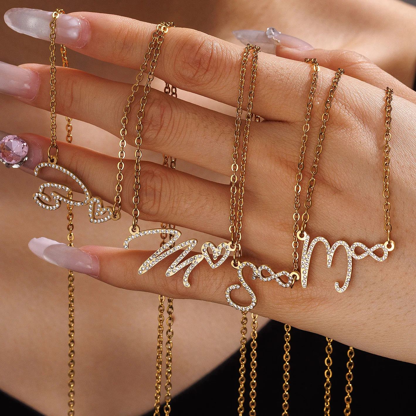 Custom Letter Zircon Necklaces For Women Men Stainless Steel Sparkling Heart Infinite Sign Personalized Anniversary Jewelry Gift