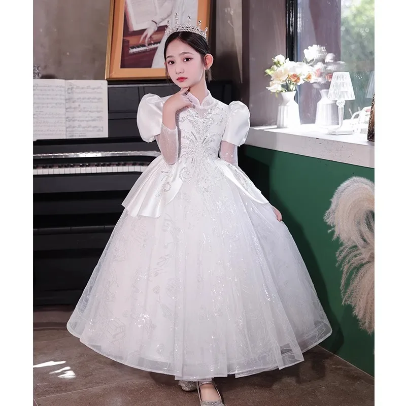 

Платье для девочек, весенне-осеннее платье с цветочным узором для девочек на свадьбу, детское платье принцессы с длинными рукавами для маленьких девочек на день рождения, платье для выступлений на фортепиано