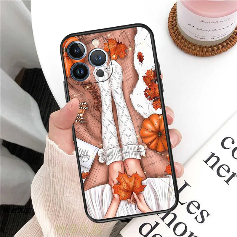 Phone Case for iPhone 16ProMax 14 13 15 Pro Max 12 11 XR SE 7 8 16 Plus Christmas Tree Beauty Girl Soft Black Silicone Cover