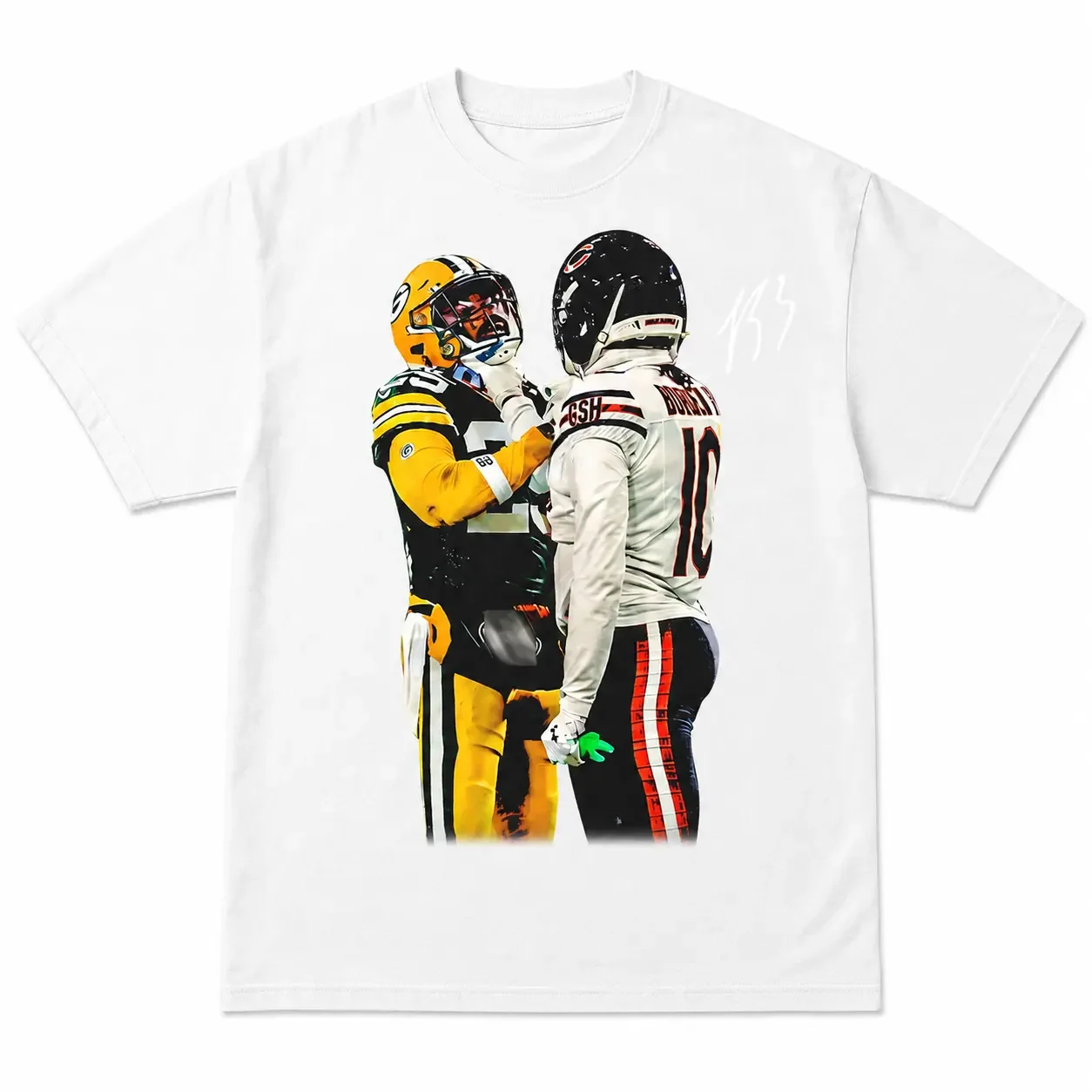 Football Rivalry Confrontation Graphic T-Shirt, Vintage Football Players Face Off Signature Black Short Sleeve Tee, Football Fan Gift