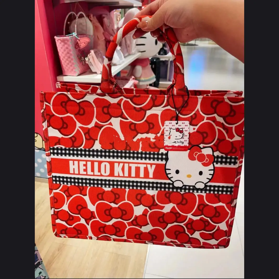 Miniso Sanrio Hello Kitty Canvas Tote Bag For Women Cute Cartoon Large Capacity Shopping Bag Commuter Handbag My Melody Bag Gift