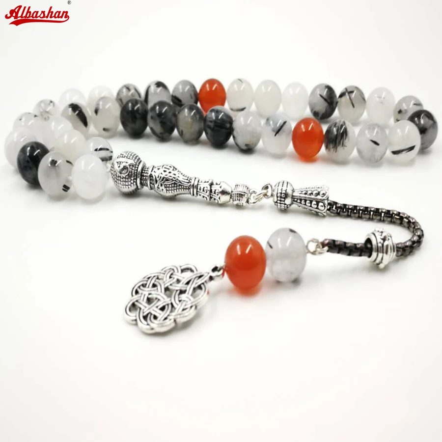 

Тасбих из натурального рутилового кварца: бусины, аксессуары для Рамадана и Ид, браслеты-мисбаха, 33 молитвенные бусины