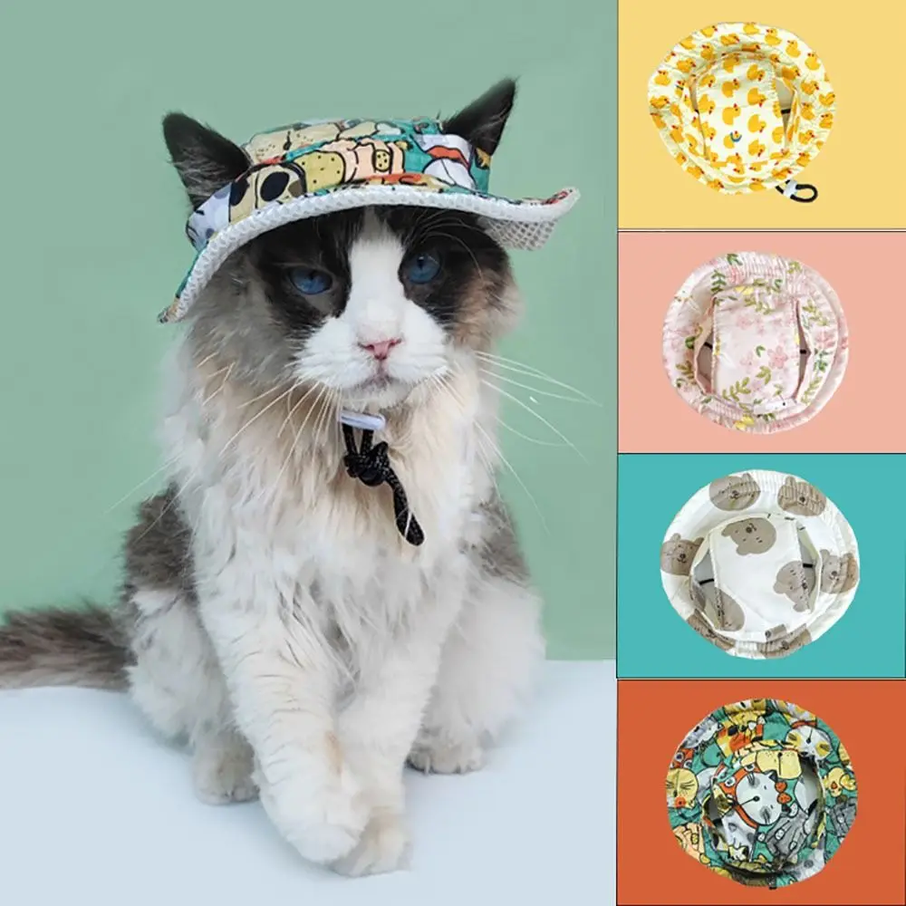 Fashion Adjustable Pet Sun Hat Breathable Cat Dog Cat Sunscreen Hat Travel Outdoor Pet Fisherman Hat