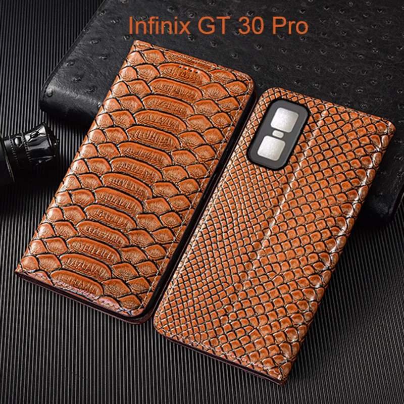 

Genuine Leather Flip Case For Infinix GT 10 20 30 Pro Phone Cover Card Cases Python Pattern Handmade