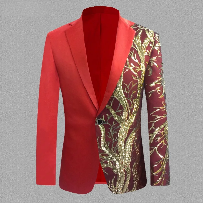 

Red Shiny Glitter Sequin Blazer Men Single Button Mens Party Suit Jacket Casual Slim Fit Stage Dance Singer Costume Blazer S-4XL