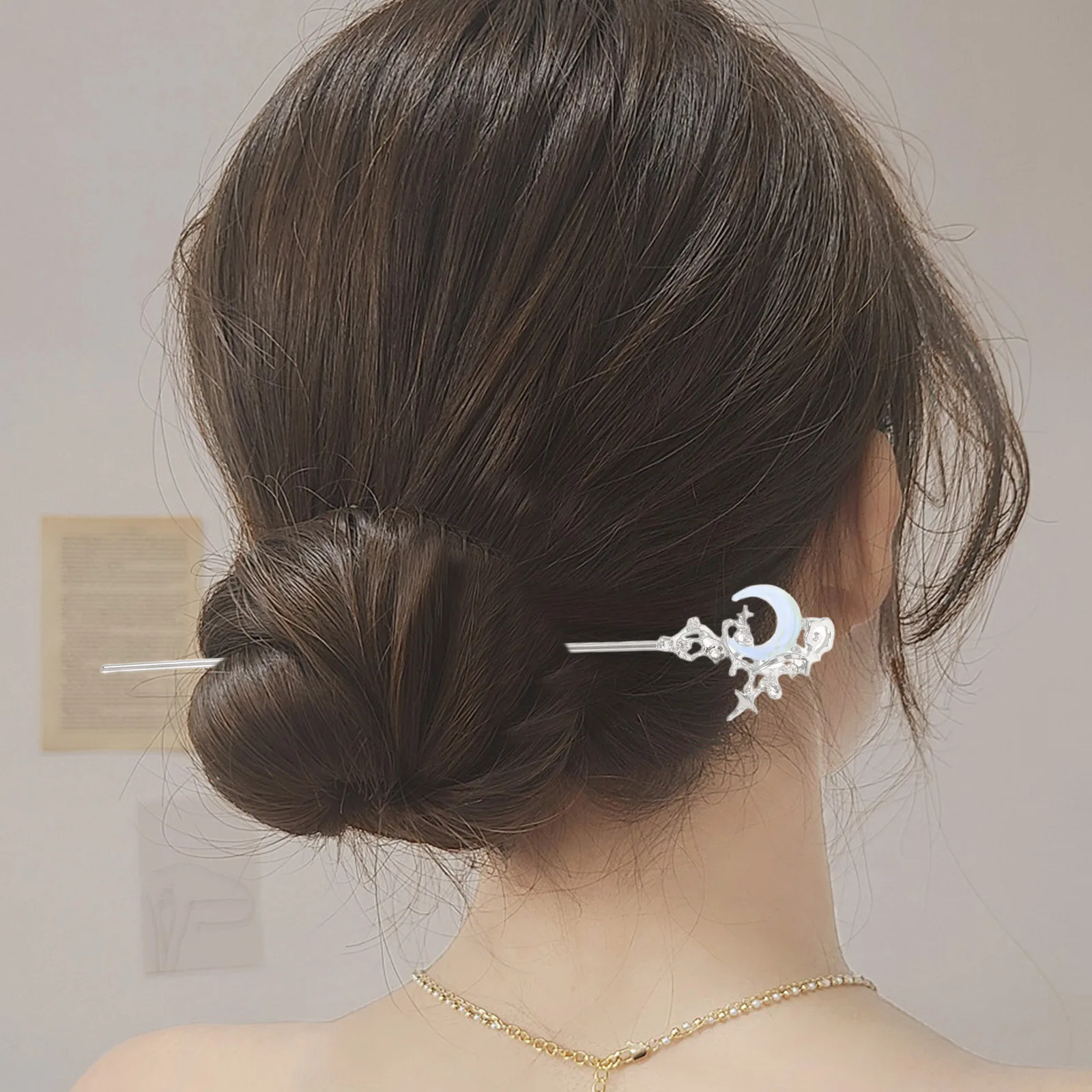 

2Pcs Star Accessories Natural Moonstone Minimalist Design Stylish Updo Clips for Women Star Hair Clip
