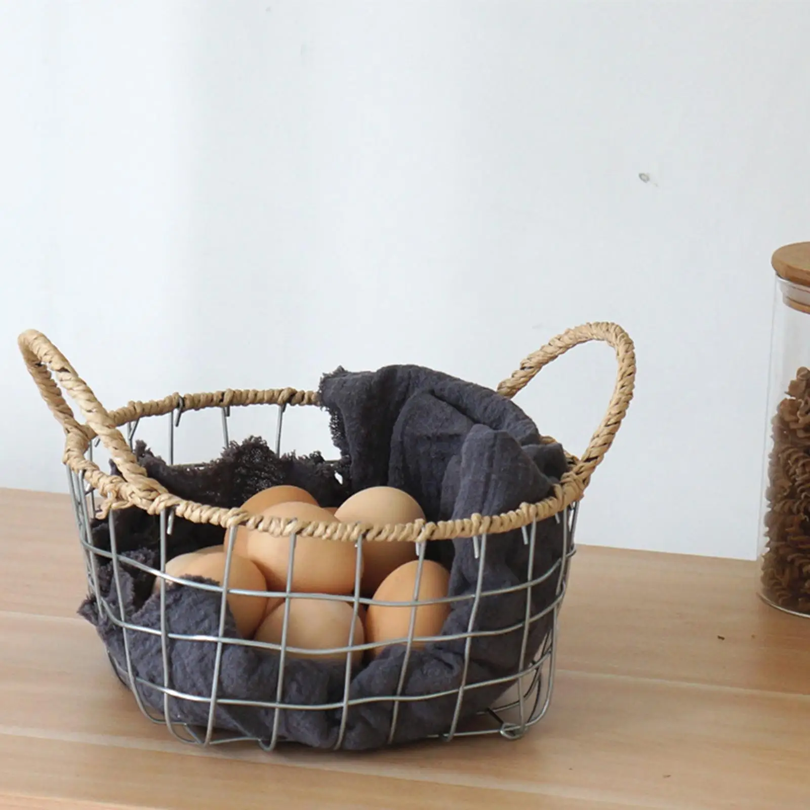 Egg Basket Eggs Wire Storage Basket Serving Bowl Fruit Holder Gathering Basket with Handle for Kitchen Countertop Dining Room