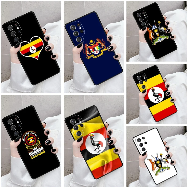 Phone Case For Samsung Galaxy S24 S23 S21fe S22 Ultra Plus Note 10 20 S8 S9 S10 Cover Uganda Flag Coat Of Arms