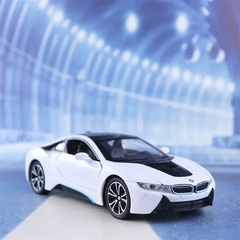 1:22 BMW I8 auto sportiva alta simulazione pressofuso in lega di metallo modello di auto suono luce tirare indietro collezione giocattolo per bambini regali