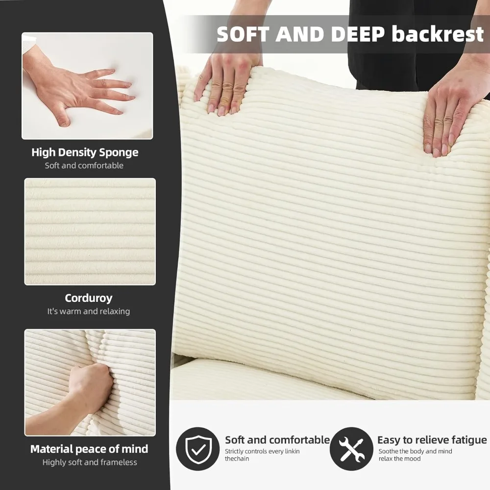 أريكة مقطعية سحابية مقاس 98.4 بوصة مع كرسي، أريكة منجدة حديثة على شكل حرف L مع مقعد عميق، أريكة ضغط لغرفة المعيشة