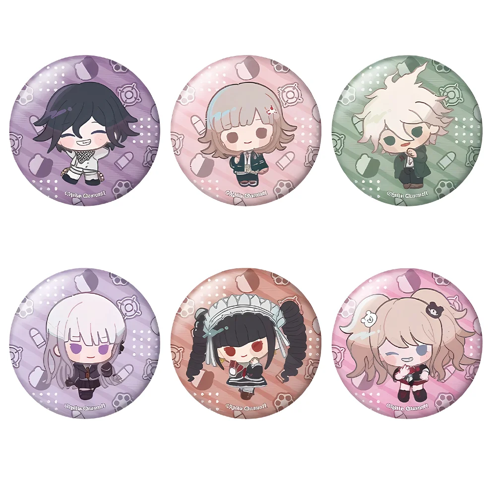 Danganronpa Q Version Chibi 58mm Badge Kokichi Oma Pill Print Background Anime Brooch Birthday Gift
