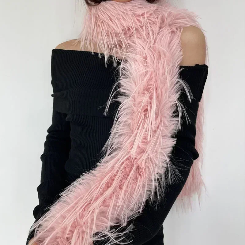 Women Imitation Mink Fur Scarf Earmuffs Set Winter Thickened Soft Warm Plush Solid Color Fur Collar Neck Long Scarf Couple Gift