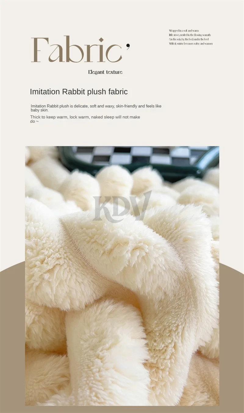 Luxury Soft Faux Rabbit Fur Throw Blanket Fluffy Warm Solid Color Plush Blanket for Sofa Bed Single Double Spring Autumn Plaid