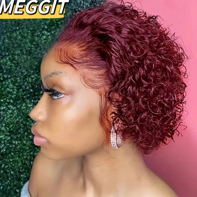 

Meggit Brazilian Deep Wave Bob Wig 13X4 Lace Frontal Wig Human Hair Natural Hairline Remy Short Curly Closure Wig 150%密度