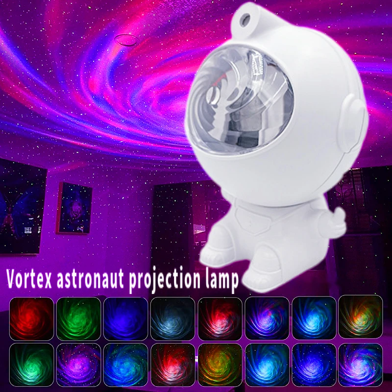 Cute Creative Astronaut Galactic Atmosphere Projector Table Lamp Mini Remote Control Rotating Night Light Cosmic Nebula Vortex L