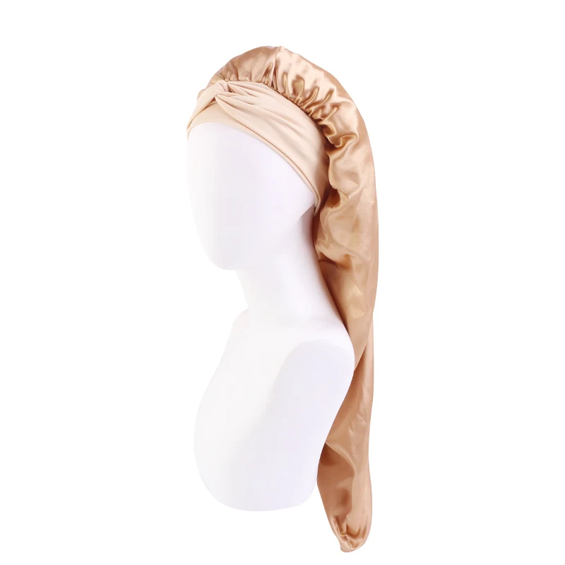 Neue Frauen lange Übergroße elastische satin Motorhaube Schlafmütze mit Band Atmungsaktive schlafmütze turban schlaf Kopfbedeckung Bandanas – Detail 5